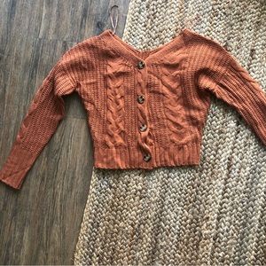 Burnt Orange Cropped Cardigan Sweater
